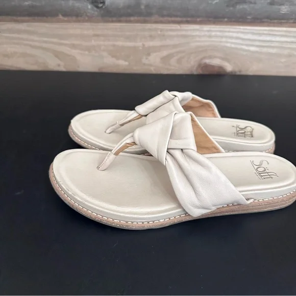 Sofft Essie Sandals Women's 8M Beige Leather Comfort Thong Flip Flop Knot - Picture 2 of 10